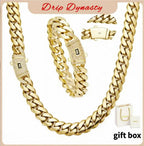 14K Gold-Plated Cuban Bracelet & Necklace Set, 6-14Mm Sizes, Waterproof, Fade-Proof, Hypoallergenic, Timeless Shine Men'S Jewelry Necklace, Perfect Gift Idea for Valentine'S Day, Rapper Chain Tiktokshopspringglowup,Summervibes